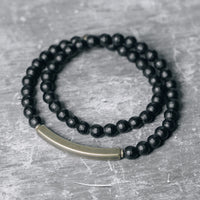 KarmaRipple's Frosted Cut Surface Black Onyx Bronze Brass Double Wrap Protection Bracelet