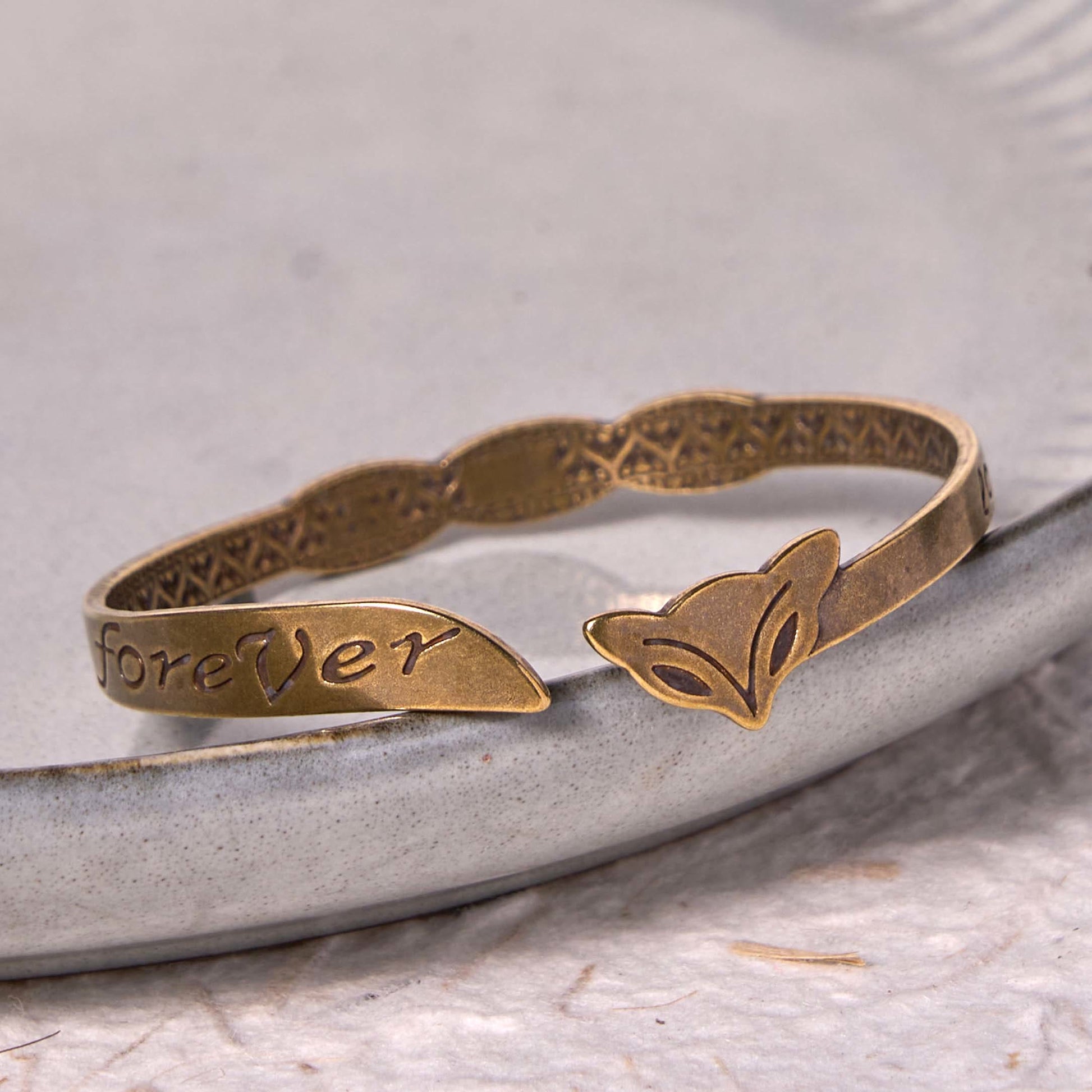 KarmaRipple's Fox Head Bronze Brass 'Love You Forever' Fortune Self Care Bracelet Bangle p3