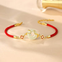 KarmaRipple's Hetian Jade Chalcedony Peace Buckle Coin 925 Sterling Silver Year Of The Snake Red String Prosperity Bracelet