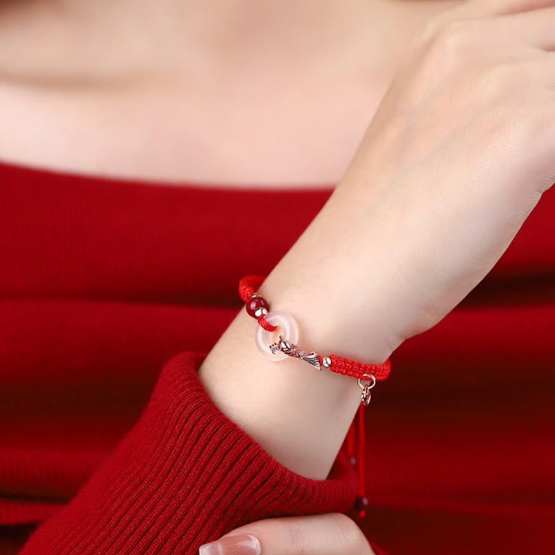 KarmaRipple's Handmade Chalcedony Peace Buckle Koi Fish 925 Sterling Silver Woven String Positive Couple's Bracelet p12
