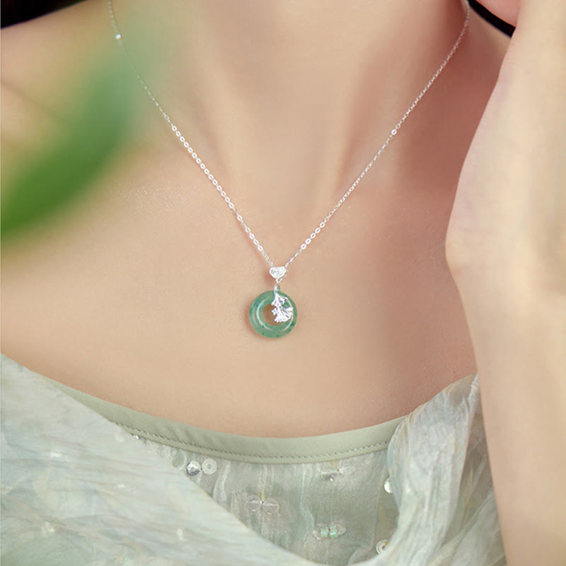 KarmaRipple's 925 Sterling Silver Jade Ginkgo Peace Buckle Ruyi Lock Prosperity Pendant Necklace p4