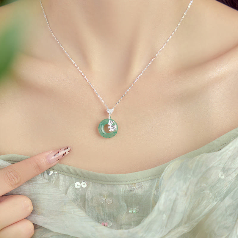 KarmaRipple's 925 Sterling Silver Jade Ginkgo Peace Buckle Ruyi Lock Prosperity Pendant Necklace p2