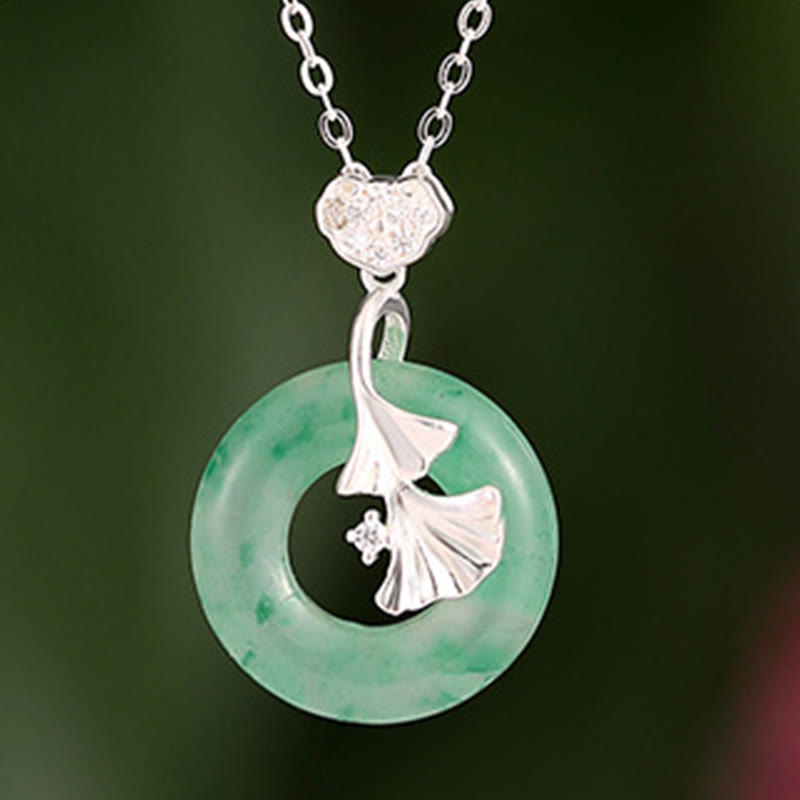 KarmaRipple's 925 Sterling Silver Jade Ginkgo Peace Buckle Ruyi Lock Prosperity Pendant Necklace p5