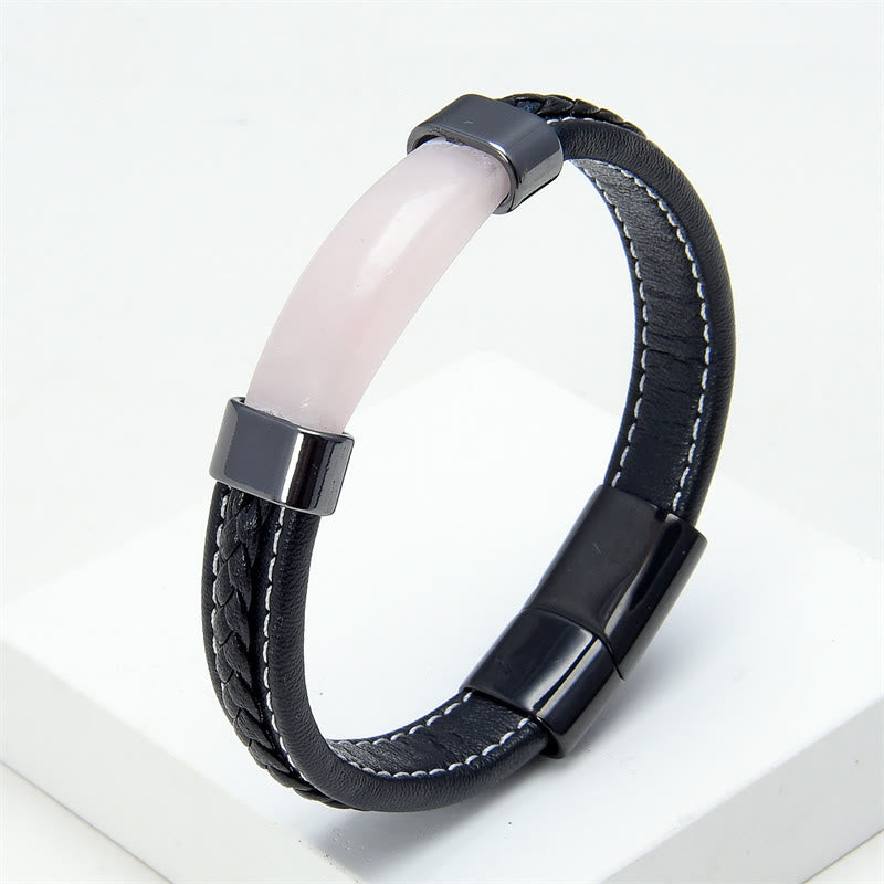 KarmaRipple's Lazurite Tiger Eye Rhodonite Hematite Black Onyx Stone Balance Leather Bracelet p4