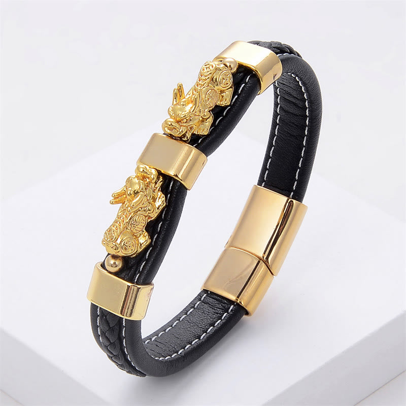 KarmaRipple's Double PiXiu Wealth Fortune Leather Magnetic Buckle Bracelet p1