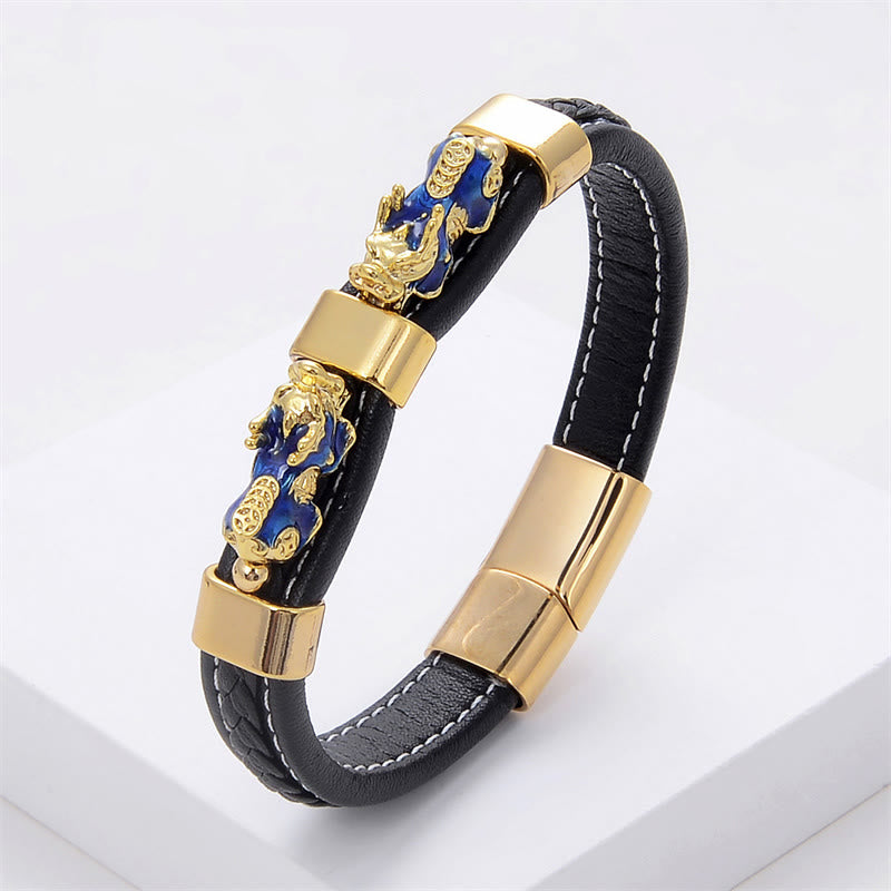 KarmaRipple's Double PiXiu Wealth Fortune Leather Magnetic Buckle Bracelet p23