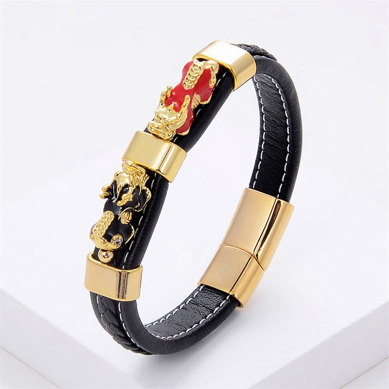 KarmaRipple's Double PiXiu Wealth Fortune Leather Magnetic Buckle Bracelet p21