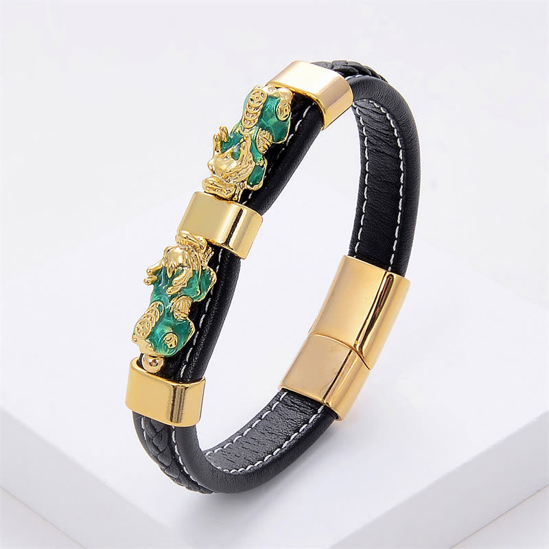KarmaRipple's Double PiXiu Wealth Fortune Leather Magnetic Buckle Bracelet p19