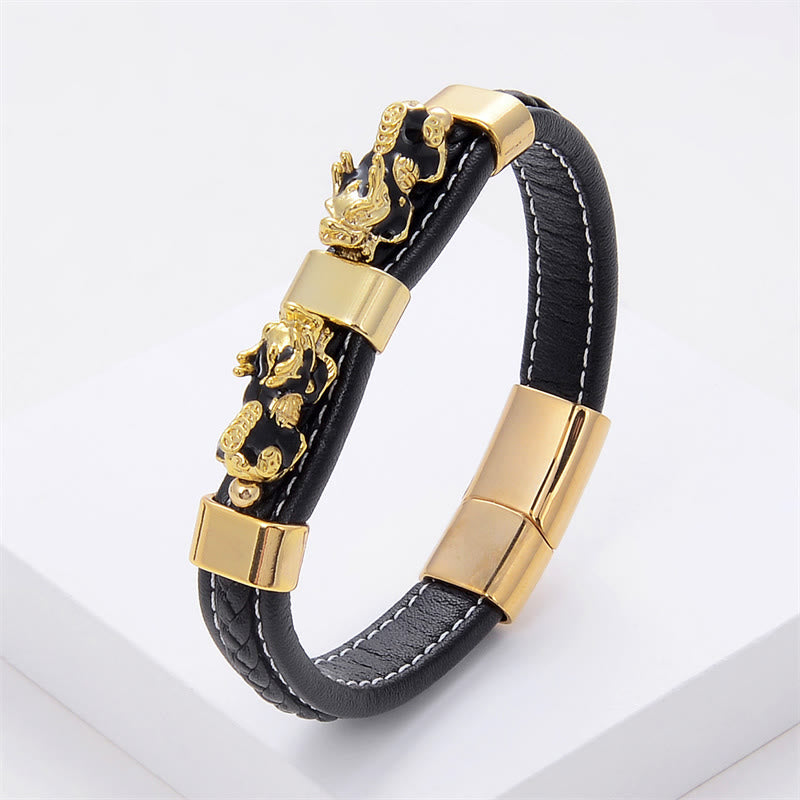 KarmaRipple's Double PiXiu Wealth Fortune Leather Magnetic Buckle Bracelet p15