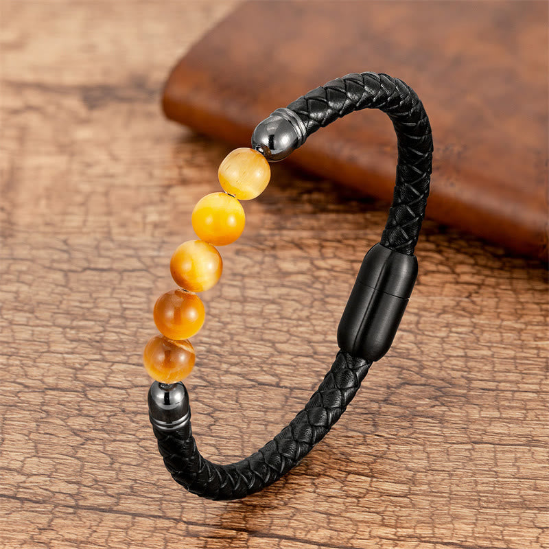 KarmaRipple's Blue Agate Tiger Eye Lava Rock Black Onyx Lazurite Bead Protection Leather Bracelet p4