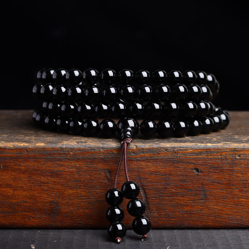 KarmaRipple's 108 Mala Beadwork Black Obsidian lce Obsidian Fulfilment Bracelet p16