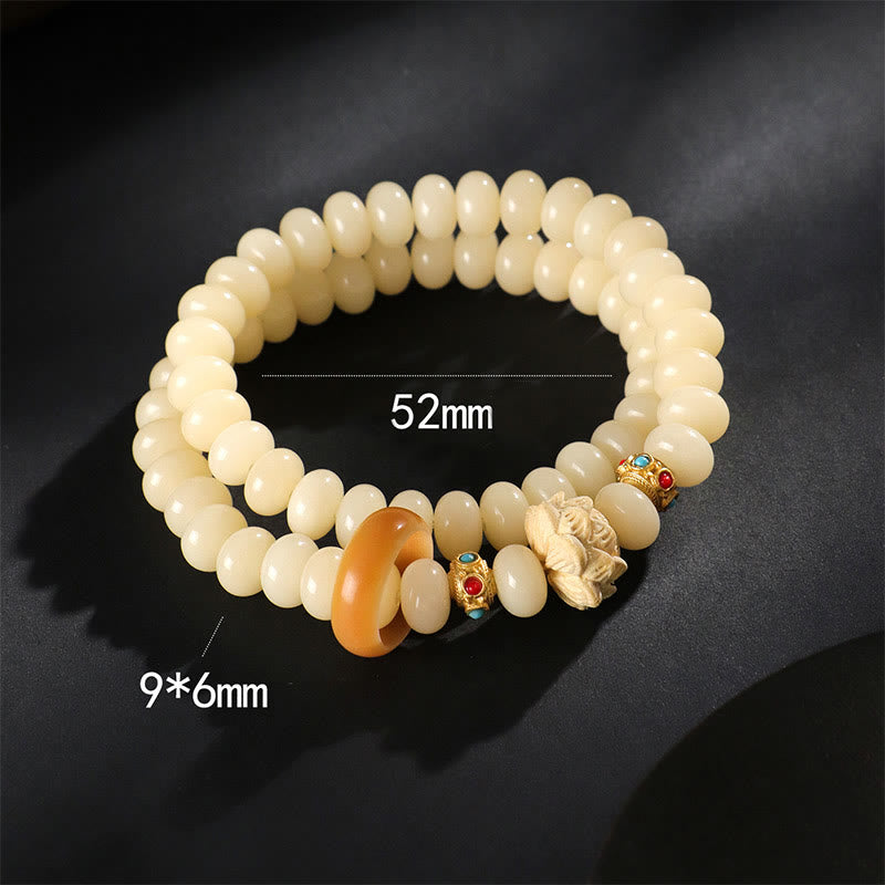 KarmaRipple's Bodhi Seed Peach Wood Lotus Wealth Double Wrap Bracelet p9