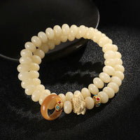 KarmaRipple's Bodhi Seed Peach Wood Lotus Wealth Double Wrap Bracelet