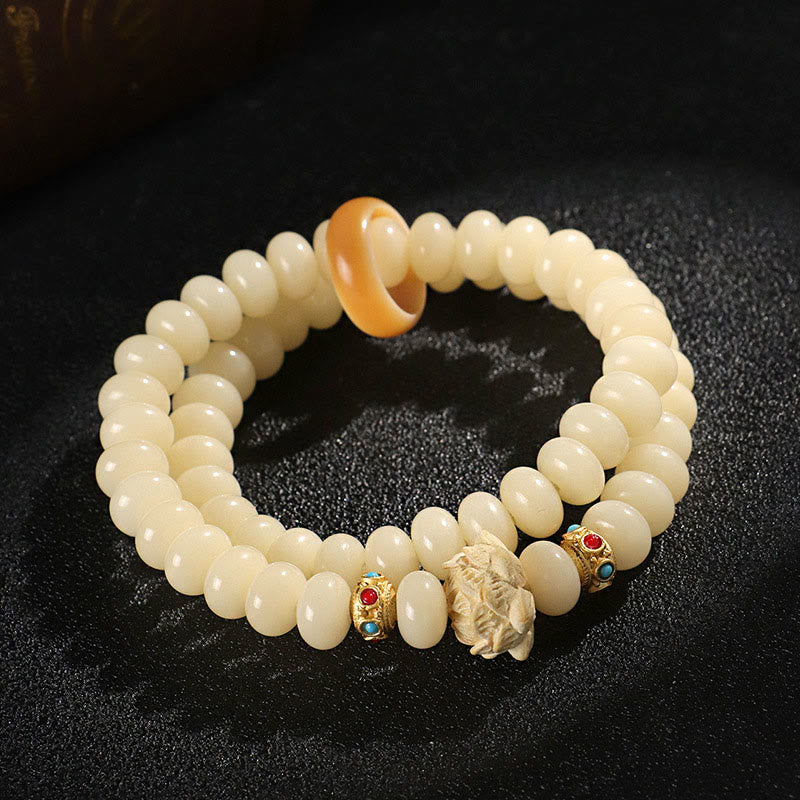 KarmaRipple's Bodhi Seed Peach Wood Lotus Wealth Double Wrap Bracelet p2