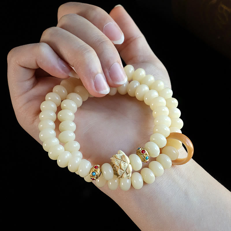 KarmaRipple's Bodhi Seed Peach Wood Lotus Wealth Double Wrap Bracelet p4