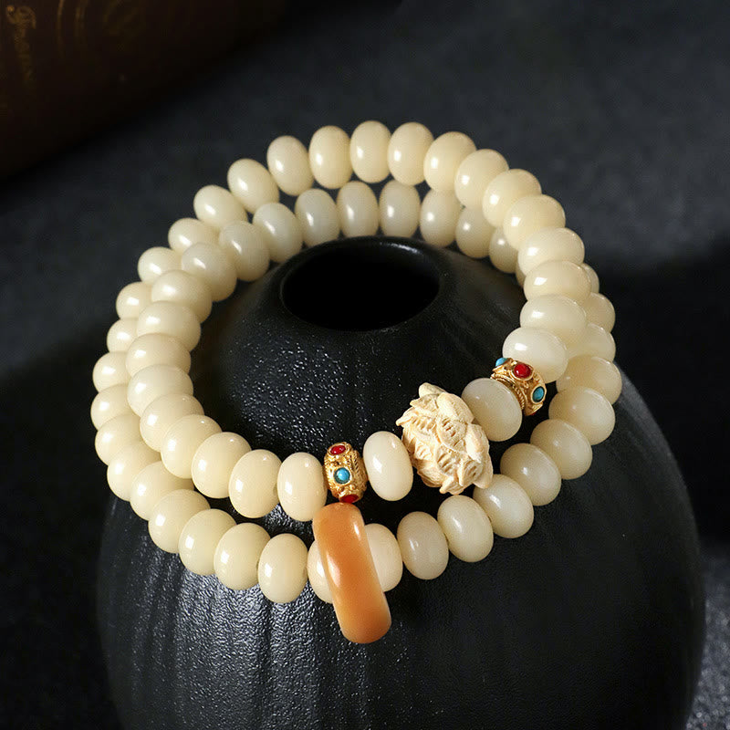 KarmaRipple's Bodhi Seed Peach Wood Lotus Wealth Double Wrap Bracelet p11