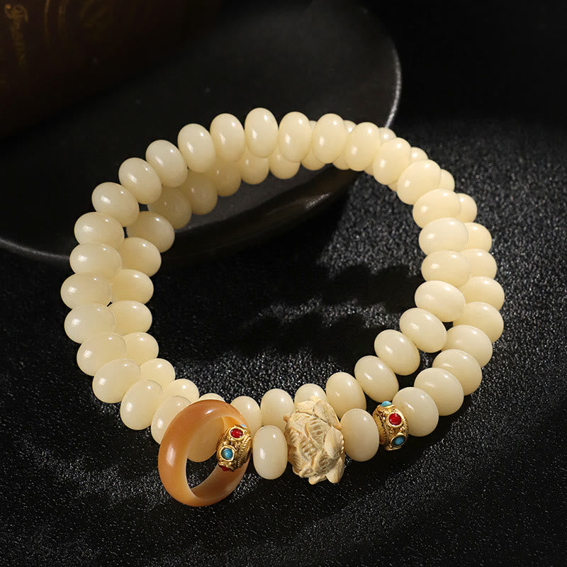 KarmaRipple's Bodhi Seed Peach Wood Lotus Wealth Double Wrap Bracelet p12