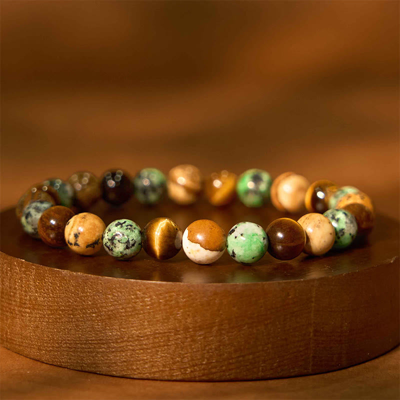 KarmaRipple's Authentic Picture Jasper Turquoise Tiger Eye Mix And Match Beadwork Protection Bracelet p1
