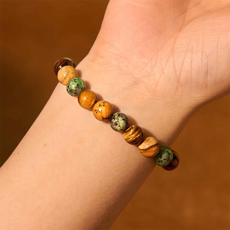 KarmaRipple's Authentic Picture Jasper Turquoise Tiger Eye Mix And Match Beadwork Protection Bracelet p4