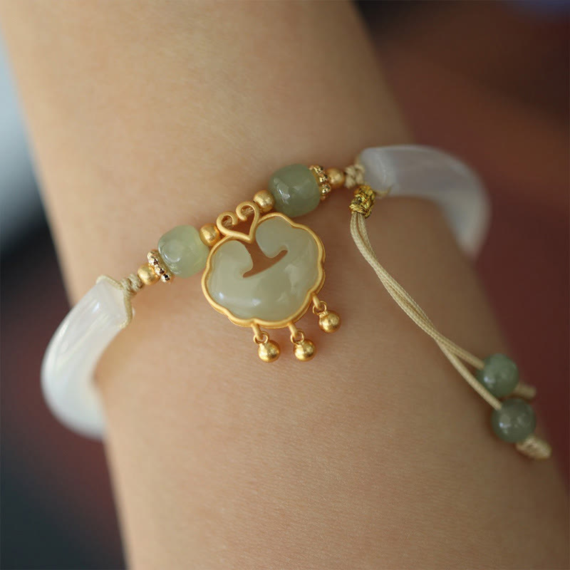 KarmaRipple's Chalcedony Hetian Jade 925 Sterling Silver Auspicious Cloud Ruyi Lock Balance Cuff Half Bracelet Bangle p10