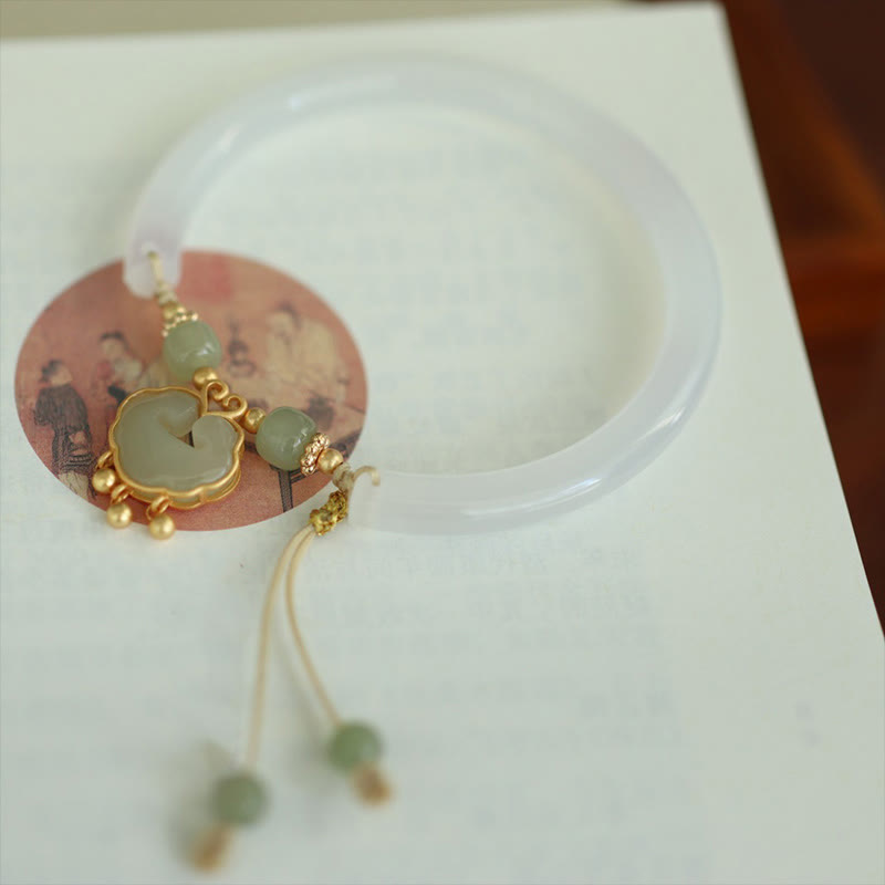 KarmaRipple's Chalcedony Hetian Jade 925 Sterling Silver Auspicious Cloud Ruyi Lock Balance Cuff Half Bracelet Bangle p3