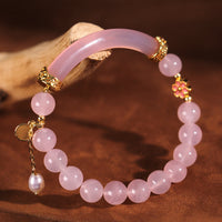 KarmaRipple's Pink Gemstone Blue Chalcedony Pearl Cuff Half Bracelet Bangle