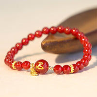 KarmaRipple's Red Agate Gold Plated Bronze Year Of The Snake Happiness Bracelet