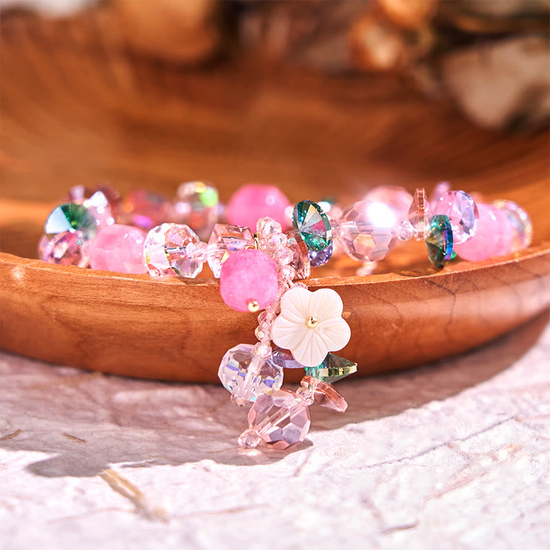 KarmaRipple's Pink Gemstone Green Gemstone Ivory Gemstone Flower Warmth Bracelet p2