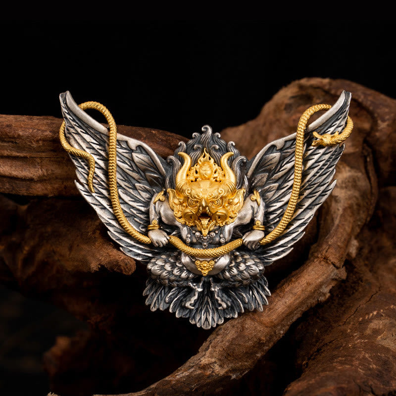 KarmaRipple's 925 Sterling Silver Tibetan Garuda Bird Dragon Snake Wisdom Pendant Necklace p5