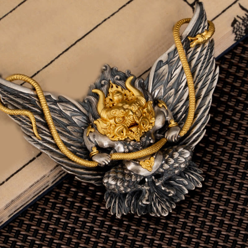 KarmaRipple's 925 Sterling Silver Tibetan Garuda Bird Dragon Snake Wisdom Pendant Necklace p9