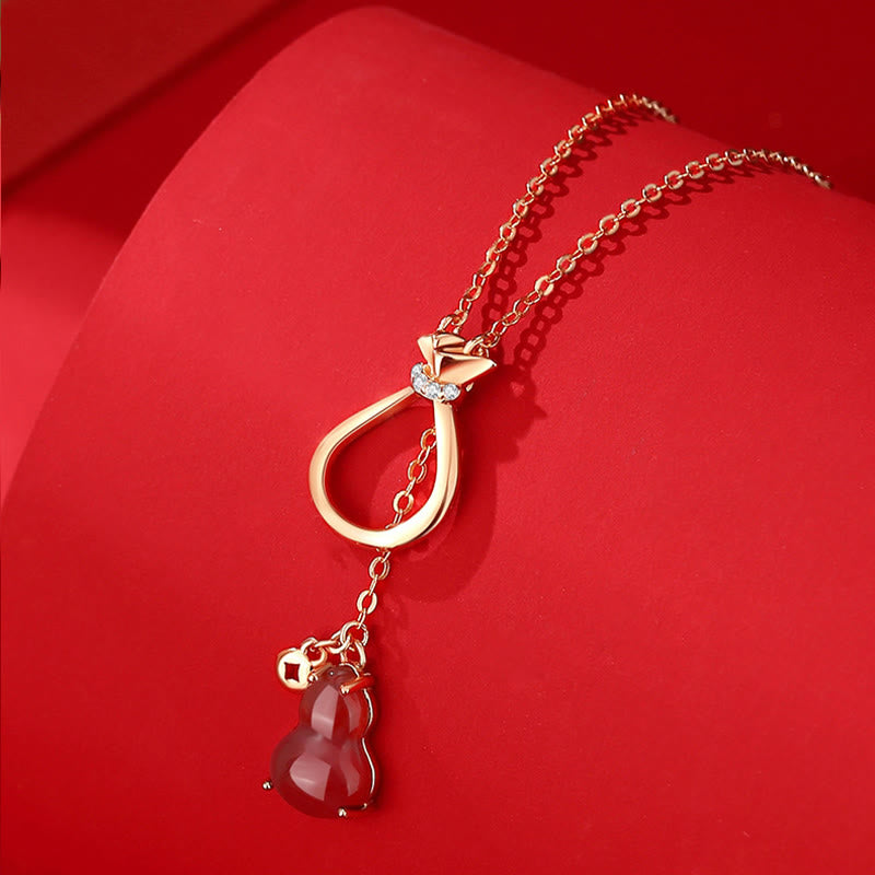KarmaRipple's Red Agate Chalcedony 925 Sterling Silver Gourd Fortunate Bag Confidence Pendant Necklace p1