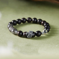 KarmaRipple's Ebony Wood Black Rutilated Quartz 925 Sterling Silver Year Of The Snake Balance Bracelet