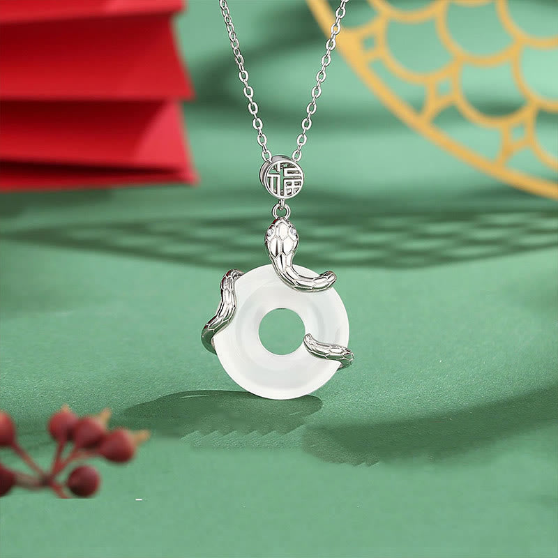 KarmaRipple's Chalcedony Peace Buckle 925 Sterling Silver Fu Character Year Of The Snake Positive Pendant Necklace p12