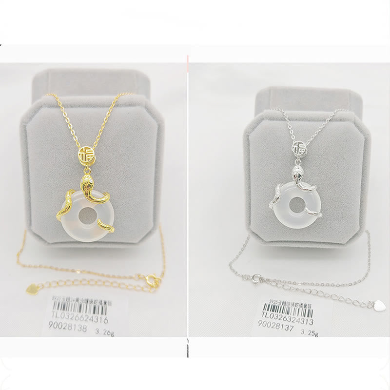 KarmaRipple's Chalcedony Peace Buckle 925 Sterling Silver Fu Character Year Of The Snake Positive Pendant Necklace p11