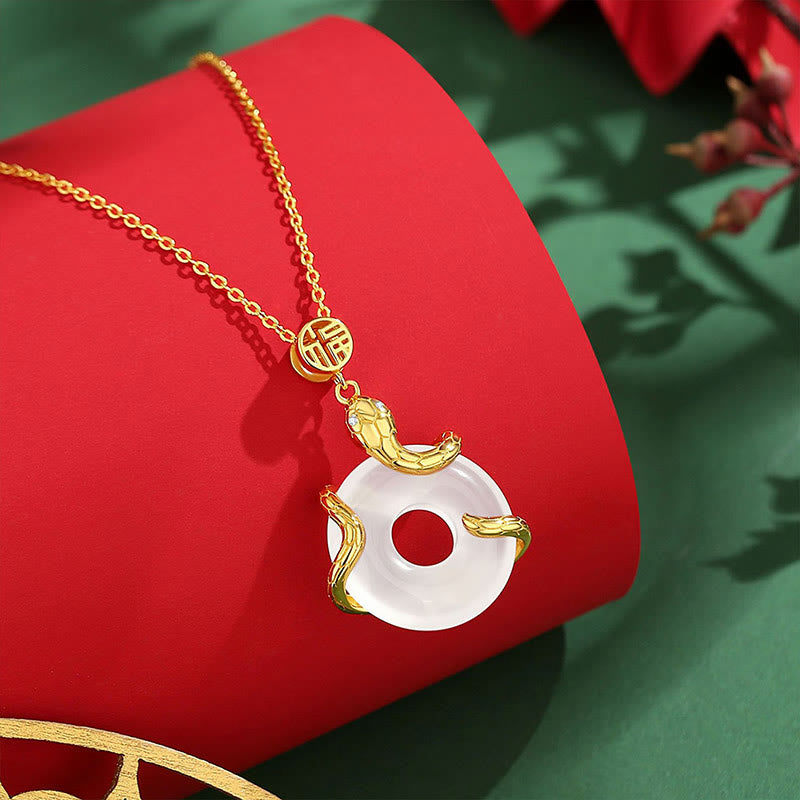 KarmaRipple's Chalcedony Peace Buckle 925 Sterling Silver Fu Character Year Of The Snake Positive Pendant Necklace p13