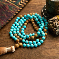 KarmaRipple's 108 Mala Beadwork Turquoise Picture Jasper Bead Tassel Balance Bracelet