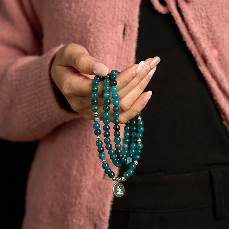 KarmaRipple's 108 Mala Beadwork Apatite Bead Om The Tree Of Life Lotus Buddha Bracelet p19