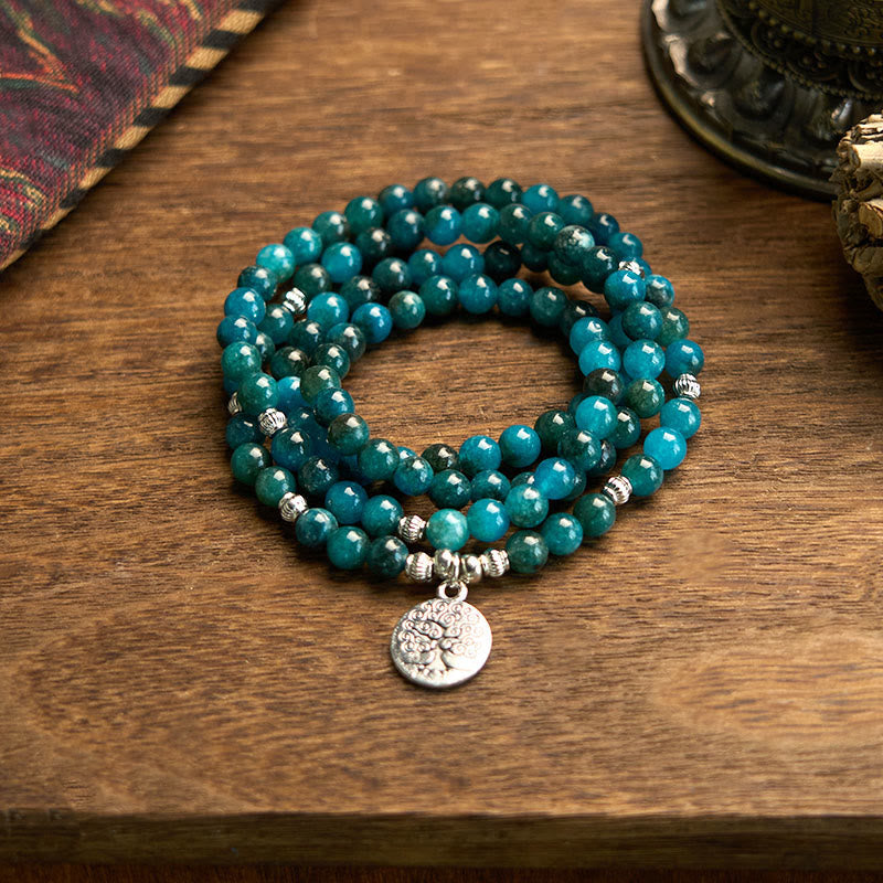 KarmaRipple's 108 Mala Beadwork Apatite Bead Om The Tree Of Life Lotus Buddha Bracelet p2