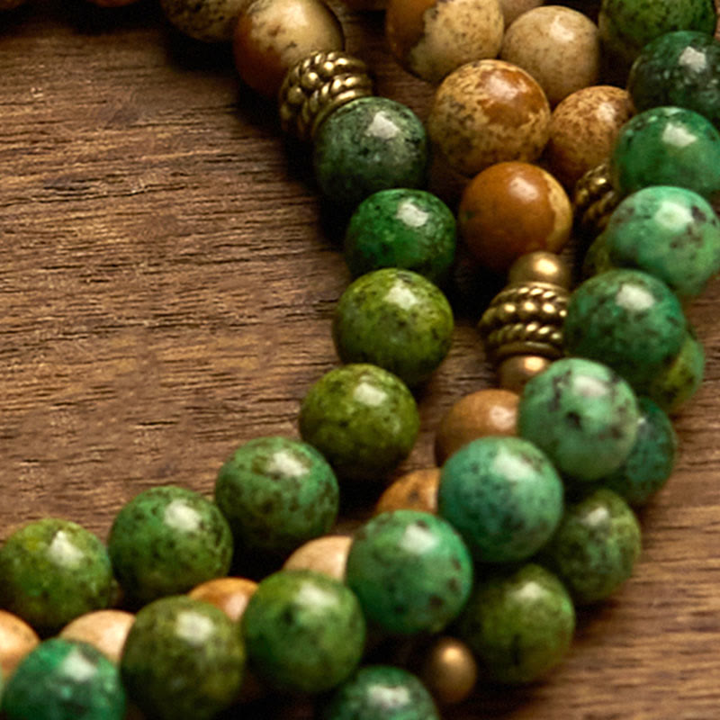 KarmaRipple's 108 Mala Beadwork Authentic Stone Picture Jasper Turquoise Lotus Positive Bracelet p7