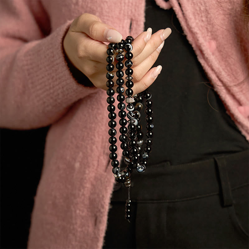 KarmaRipple's 108 Mala Beadwork Authentic Stone Black Onyx Protection Bracelet p3