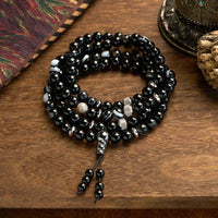 KarmaRipple's 108 Mala Beadwork Authentic Stone Black Onyx Protection Bracelet