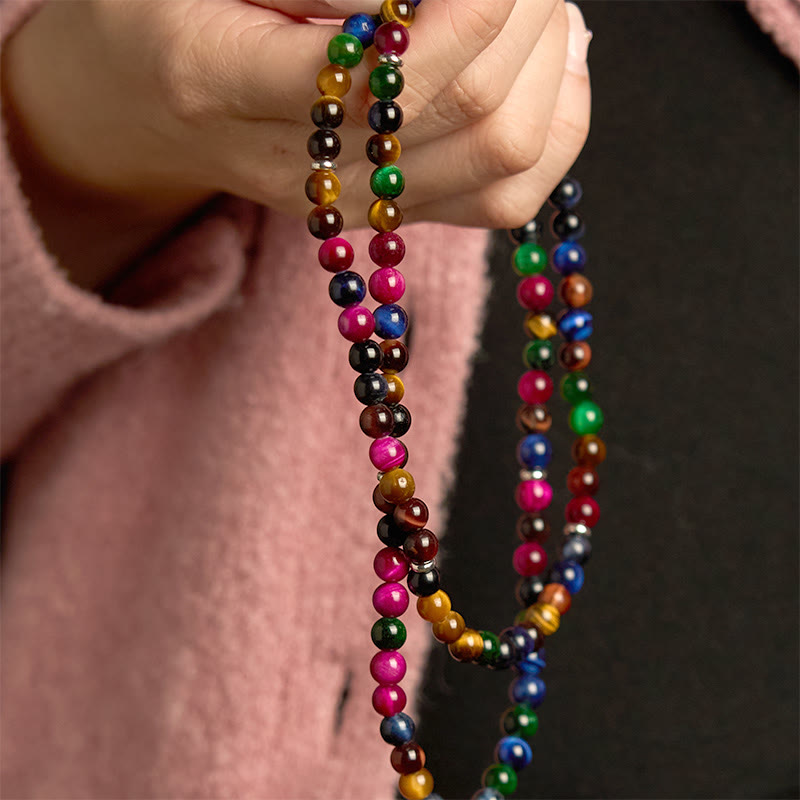 KarmaRipple's 108 Mala Beadwork Authentic Colorful Tiger Eye Stone Multi-turn Protection Bracelet p5