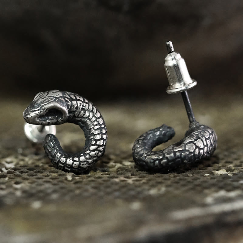 KarmaRipple's 999 Sterling Silver Snake Texture Year Of The Snake Protection Balance Earrings p16