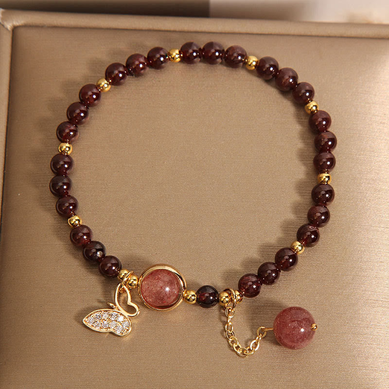 KarmaRipple's Authentic Garnet Strawberry Quartz Butterfly Protection Bracelet p3