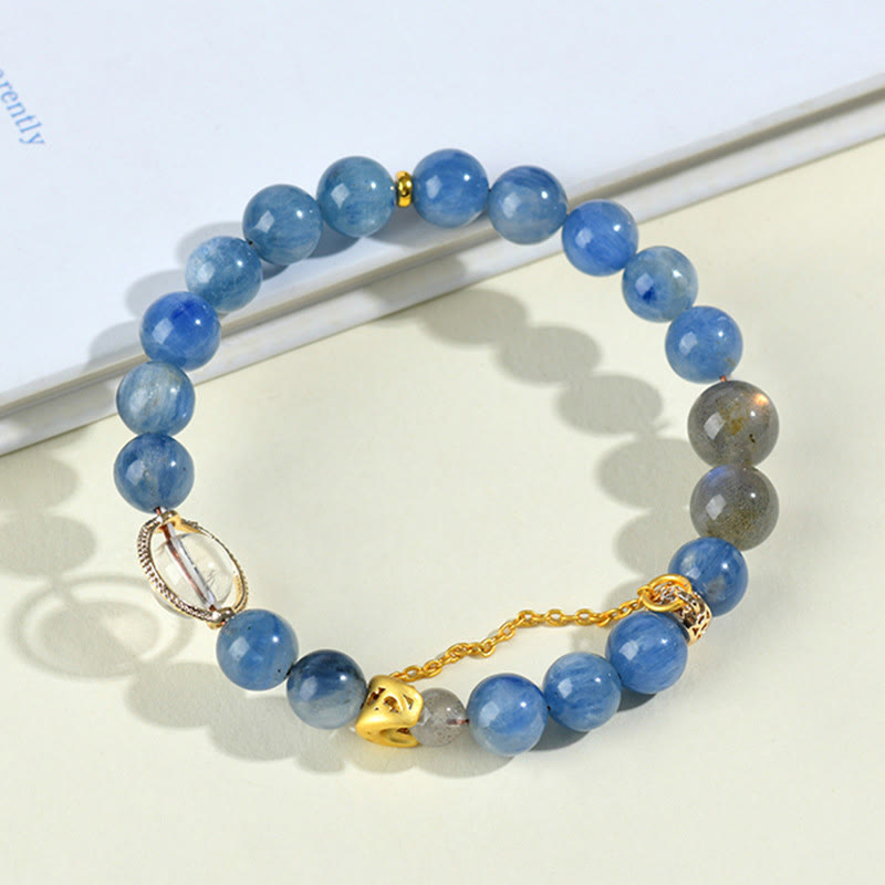KarmaRipple's Authentic Kyanite Labradorite Ivory Gemstone Crescent Moon Communication Bracelet p2