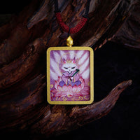 KarmaRipple's Tibetan Zakiram Nine Tailed Fox Yellow God of Wealth Painted Thangka Hope Pendant Necklace