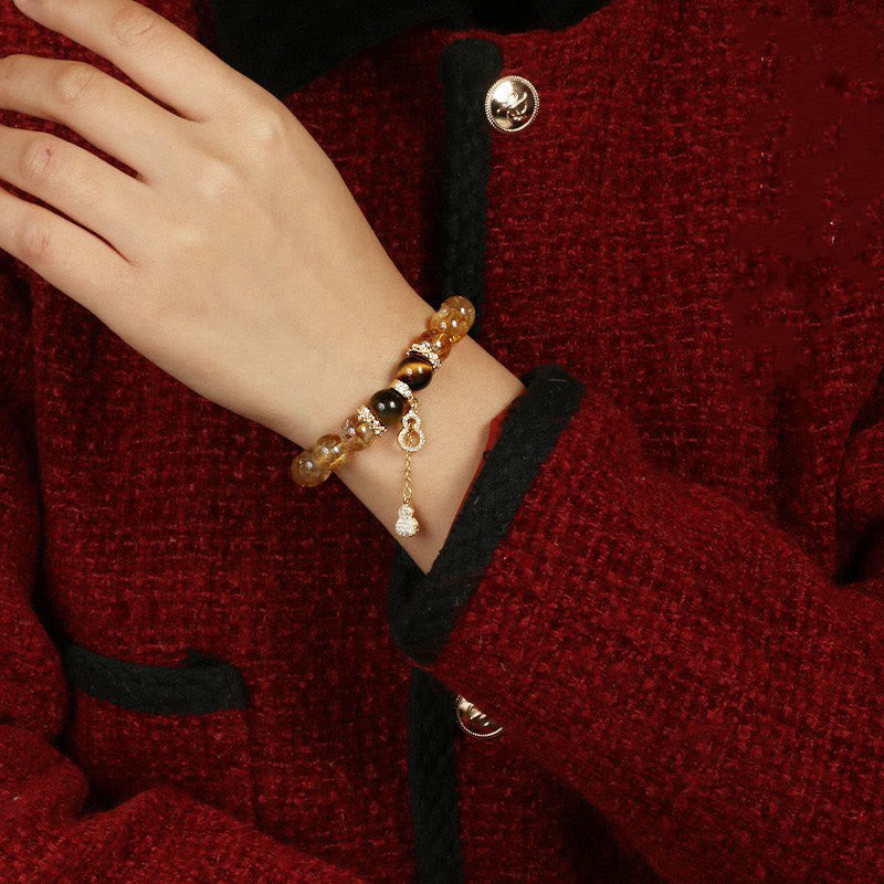 KarmaRipple's Authentic Tiger Eye Citrine Beadwork Fortune Gourd Strength Bracelet p9