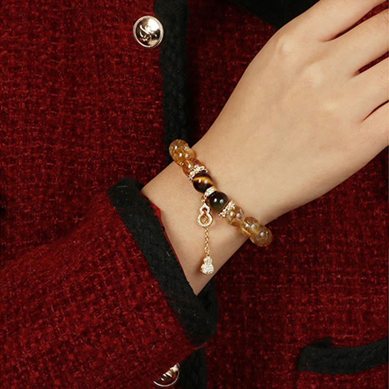 KarmaRipple's Authentic Tiger Eye Citrine Beadwork Fortune Gourd Strength Bracelet p10