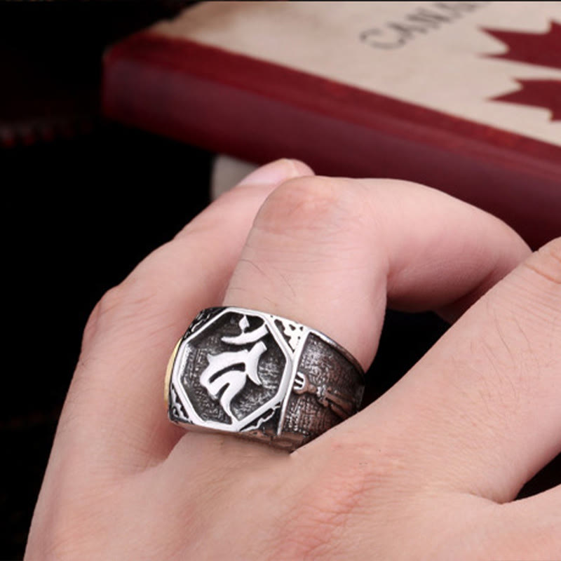 KarmaRipple's Tibetan Titanium Steel Greeting Hand Sword Sign Sanskrit Balance Ring p5