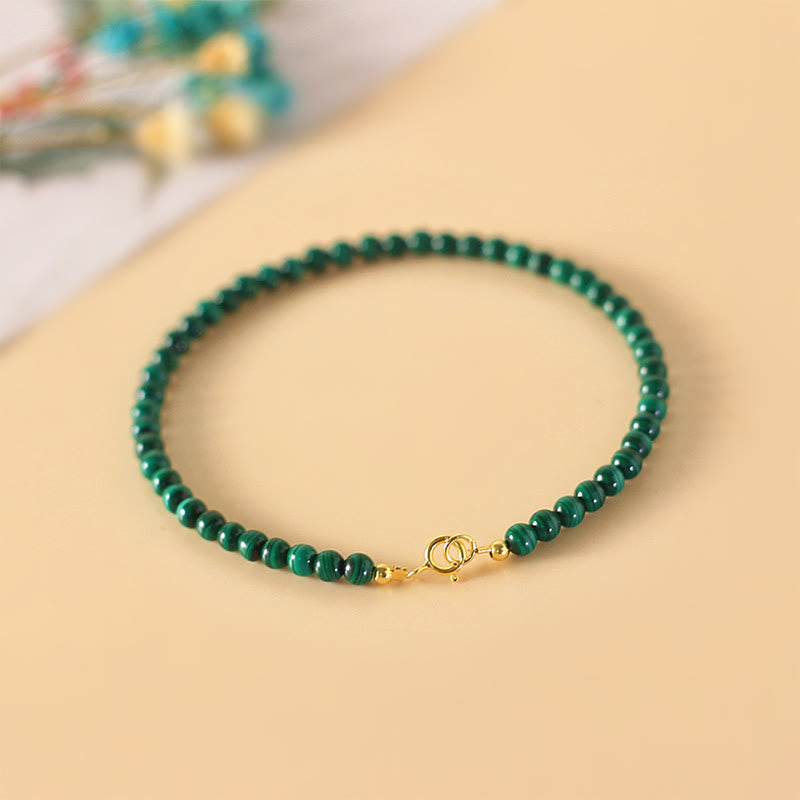 KarmaRipple's 4mm Authentic Malachite Beadwork 14k Gold Plated Bronze Anti-anxiety Bracelet p17